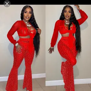Sexy red sheer mesh two-piece Womenswear