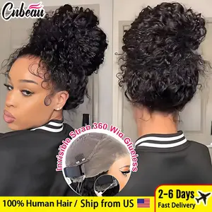 Invisi Strap 360 Full Lace Wig Water Deep Curly 100% Human Hair Adjustable Drawstring Hd Lace 360 Glueless Wig
