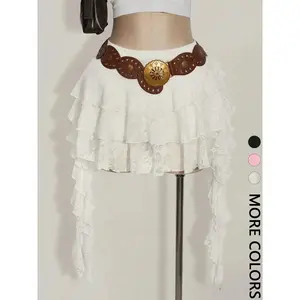 Women's Fitted Lace Ruffle Mini Skirt with Safety Shorts, Sexy Casual Vacation Wear, Perfect for Summer, Music Festivals, Back-To-School Season