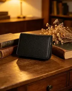 Mini Leather Wallet On A Chain - For Women Ladies Clutch Purses Small Wallet Crossbody Bag Zip Wallets - Luxury Stylish Design Leather - Gift Present - Travel Essentials Daily Use School/Office - Black - Genuine Authentic