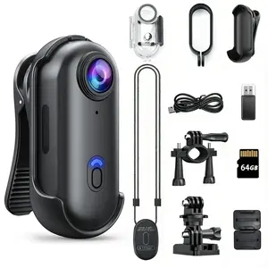 Action Camera Thumb Tiny Magnetic Hands-Free Wearable Helmet Cam POV Body Cam 64GB 360° Clip 120° Wide-Angle 90Min Waterproof Sport Cam for Cycling Motorcycle Vlogging Pets Mini Portable Mount Anywhere Spring Clip Gift for Boys Girls TikTok Creator