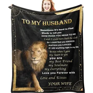 【Father's Day】Best Gifts for Husband from Wife Ever,Lion King Letter Flannel Blanket,My Unique Presents for Husband Father's Day Birthday Gift Ideas,Romantic Anniversary Birthday Gifts,Summervibes