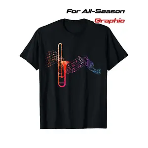 Men's Trombone & Music Sheet Graphic T-Shirt - 100% Cotton Casual Short Sleeve Tee with Vibrant Geometric Design, All-Season Comfort, Machine Washable, Sizes S-XXXL, Music Lover Apparel| Geometric Graphic Tee| 100% Cotton Tee, Music T Shirts