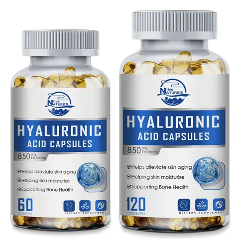 Natural Hyaluronic Acid Dietary Pills with Keratin & Chondroitin Sulfate, 850mg Double-Strength Hypoallergenic Egg-Free 60/120 Softgels, Healthcare Supplements Supporting Skin Care & Joint Health Benefits