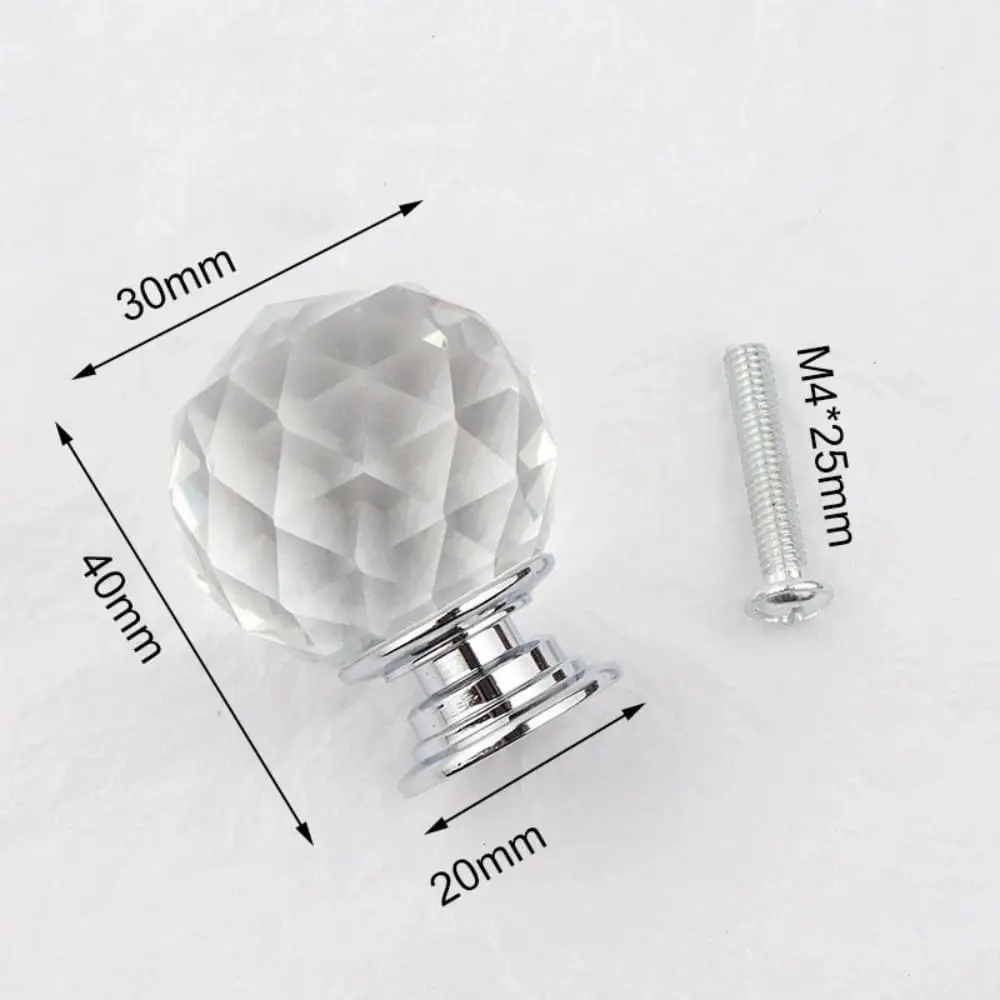 10Pcs 40mm Diamond Cut Clear Crystal Glass Kitchen Drawer Door Knob Cupboard Pull Handle Hardware for Bedroom Furniture, Bedside Cabinet, Dresser Unit and Chest