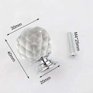 10Pcs 40mm Diamond Cut Clear Crystal Glass Kitchen Drawer Door Knob Cupboard Pull Handle Hardware for Bedroom Furniture, Bedside Cabinet, Dresser Unit and Chest