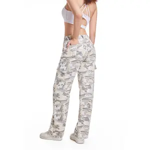 PINKYMOOR White Overalls Women's Low Waist Dance Wear Camouflage Button Comfort Overalls Women's Fashion Lightweight Casual