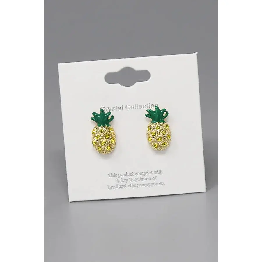 Pineapple Glass Pave Stud Earrings