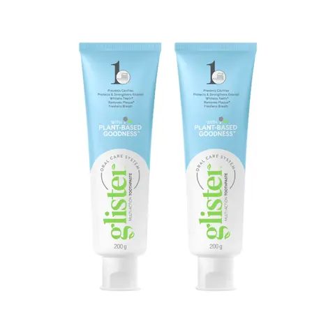 Glister Multi-Action Toothpaste Pack of 2 (7.05 oz Each) | Plant-Based | Whitening, Cavity Protection & Stain Removal | Fresh Mint
