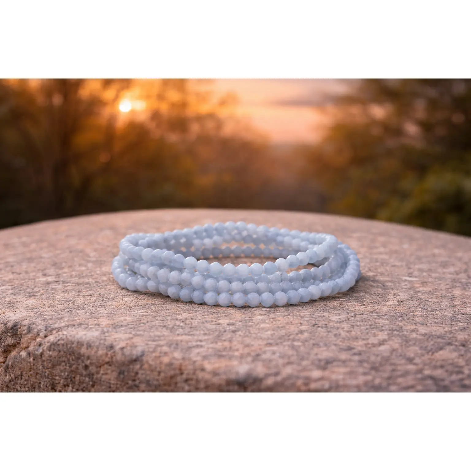 4mm Faceted Natural Angelite Dainty Crystal Bracelet, Healing Crystal Jewelry for Energy Balancing