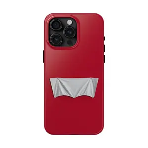 Red Phone Case With White Fabric Patch, Viral Sports Inspired Cover, Minimal Parody Graphic, Trendy Protective Gift