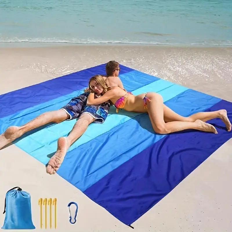 Portable Picnic Mat, Lightweight & Durable Beach Mat with Floor Nails & Carabiner, Reusable Mat for Beach, Camping, Outdoor Picnic, Bicycle Travel, Outdoor Picnic Blanket, Picnic Essentials