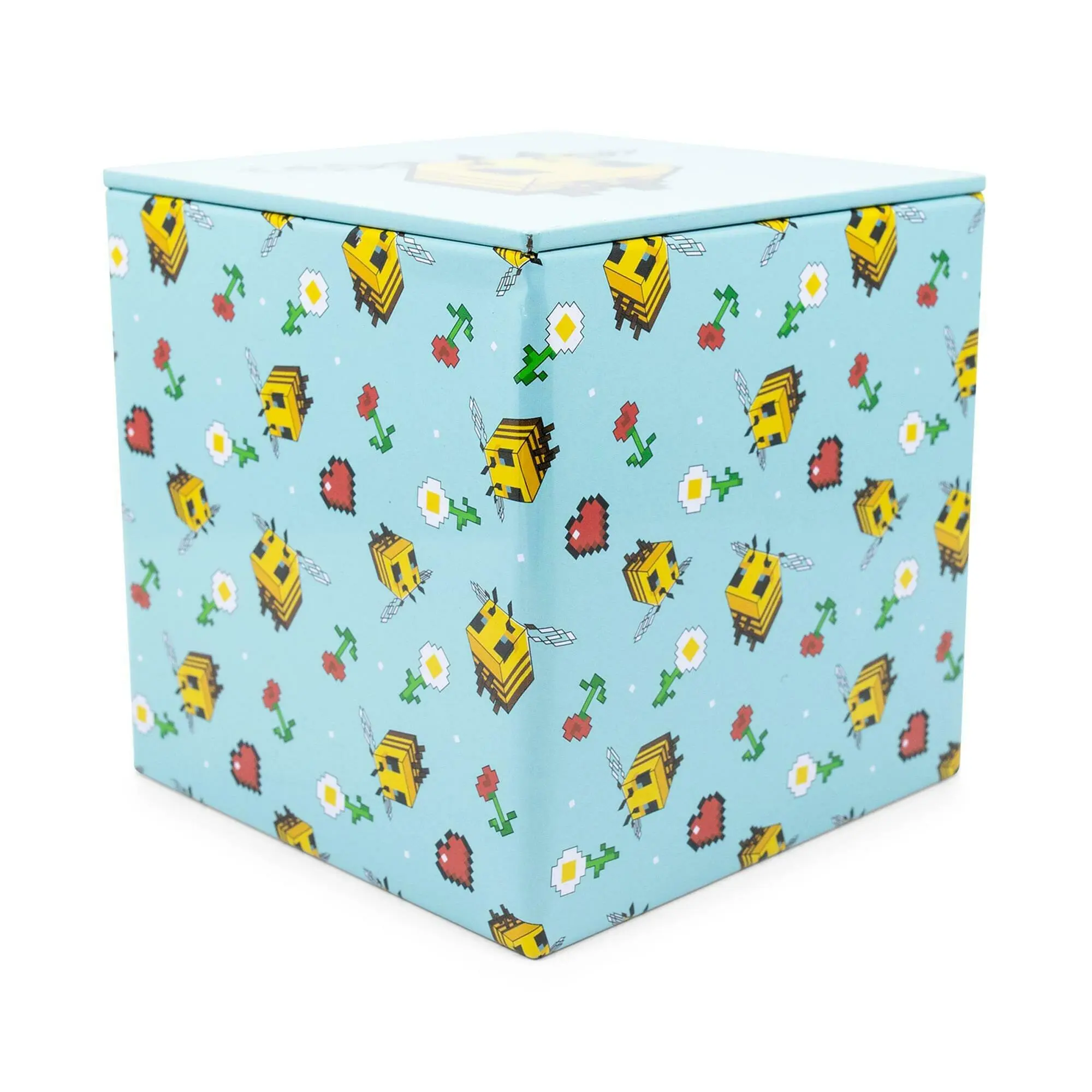 Minecraft Bee Pattern Tin Storage Box Cube Organizer with Lid | 4 Inches