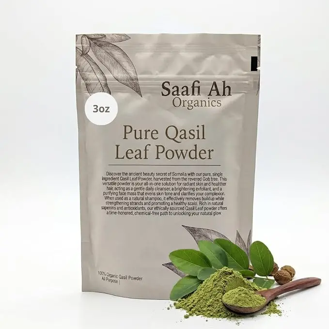 SAAFI AH ORGANICS Qasil Powder - 100% Pure Natural Sidr Leaf Powder Face Cleanser, Face Mask, Gentle Exfoliating Powder, Body Wash & Hair Cleanser for Scalp Care, Refreshing Botanical Skin Care, 3 oz