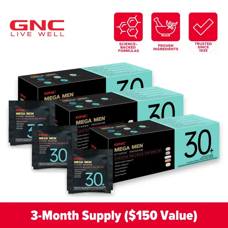 GNC Mega Men's 30+ Vitapak, 5-in-1, Multivitamin, Stress & Bone Support, 30 Count, Healthcare, Dietary Supplement, Overall Wellness, Fitness