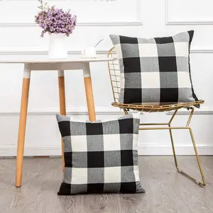 Outdoor Farmhou Black White Buffalo Pillow Covers 20 X 20 t of 2 Checked Christmas Porch Decorative Boho Linen Cushion Covers Fall Couch Black and White Outdoor Rustic Check for Couch Patio