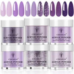 6-Color Crystal Nail Powder Set - Vibrant Purple Shades for DIY 3D Art & Extensions, Perfect Gift for Women and Girls, Fragrance-Free