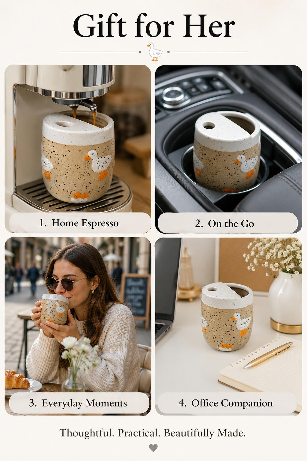 Handmade Ceramic Mug - 10 oz -170z Whimsical Duck Animal Cup, Microwavable Dishwasher Safe Travel Tumbler, Unique Gifts for Coffee Lovers, Reusable for Hot/Cold Drinks, Ceramic Mugs, Beverage Mug