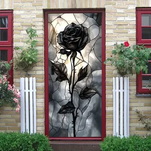 2pcs Gothic Church Stained Glass Black Rose Wall Sticker Stereo Window Decoration Self Adhesive Waterproof Living Room BedroomWall Art Decor Sticker Home Decorative Decal
