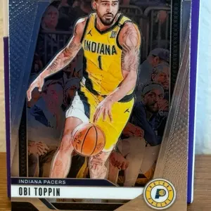 PANINI Indiana Pacers Obi Toppin 2024-25 Prizm #11 Silver Prizm Basketball Card Featuring Player in Yellow Jersey