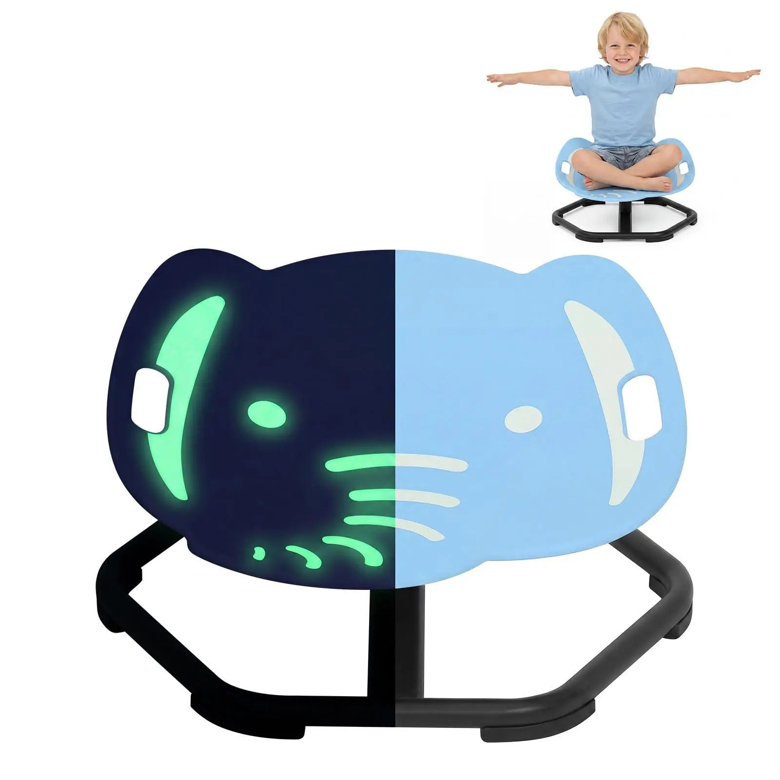 Fluorescent Elephant Sensory Spinning Chair for Kids with Upgraded Handle – 360° Quiet Swivel Seat for Autism, ADHD, SPD, Non-slip Base, Vestibular Toy for Balance