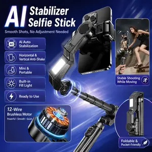 Q31 Selfie Stick Tripod with LED Fill Light, Anti-Shake Telescopic Phone Stand, Stable 4-Leg Portable Tripod for Tiktok Live, Travel Vlog, Selfies & Video Recording
