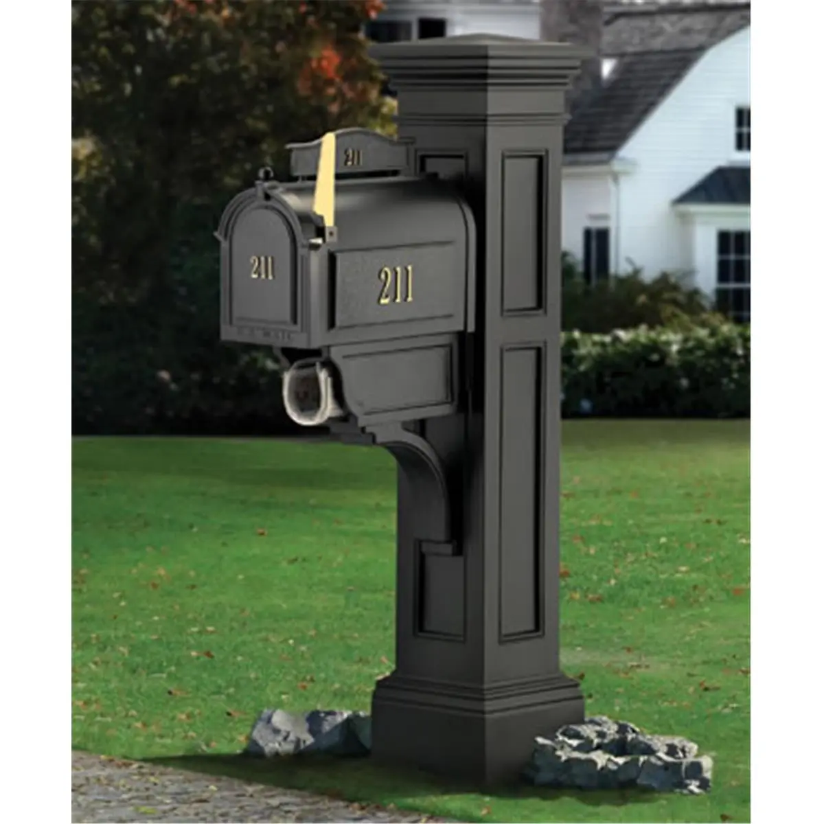 212 MAIN Liberty Mailbox Post (Model 5805B) - Black Resin 2-Box Set (2 Boxes), High-Grade Polyethylene, 15-Year Residential Weatherproof Outdoor Door Hardware, Mailbox Features, Lightweight (<16lbs), Compatibility, Long-Lasting Tools & Hardware Solution