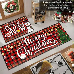 Christmas Themed Kitchen Rug, 1 Count Non-slip Soft Floor Mat, Rectangle Carpet for Home Living Room Bedroom Study Room Decor