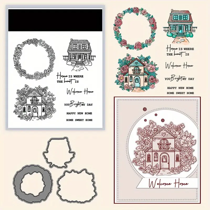Large-Size Floral Cottage Transparent Stamps with Carbon Steel Die-Cut Mold, Scrapbook Supplies for DIY Crafts, Paper Card Making