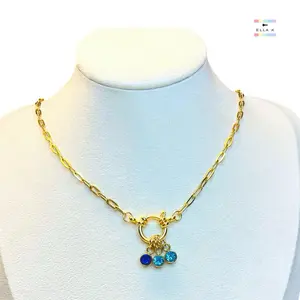 Be Spoken Birthstone Necklace / Custom Gold Plated Family Necklace (up to 4 Birthstones) / Sailor Clasp Birthstone Charm Necklace