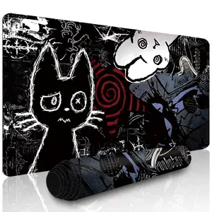 Game mouse pad PC desktop keyboard pads Punk anime cat design (Gothic cats, skulls, Japanese comic art) patterns Laptop protection mat. desk mats non-slip HD printing for home, dormitories, office and gaming desktop accessories Ideal birthday Holiday gift
