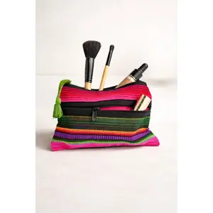 Hacienda 3-Zipper Striped Boho Cosmetic Bag - Guatemala