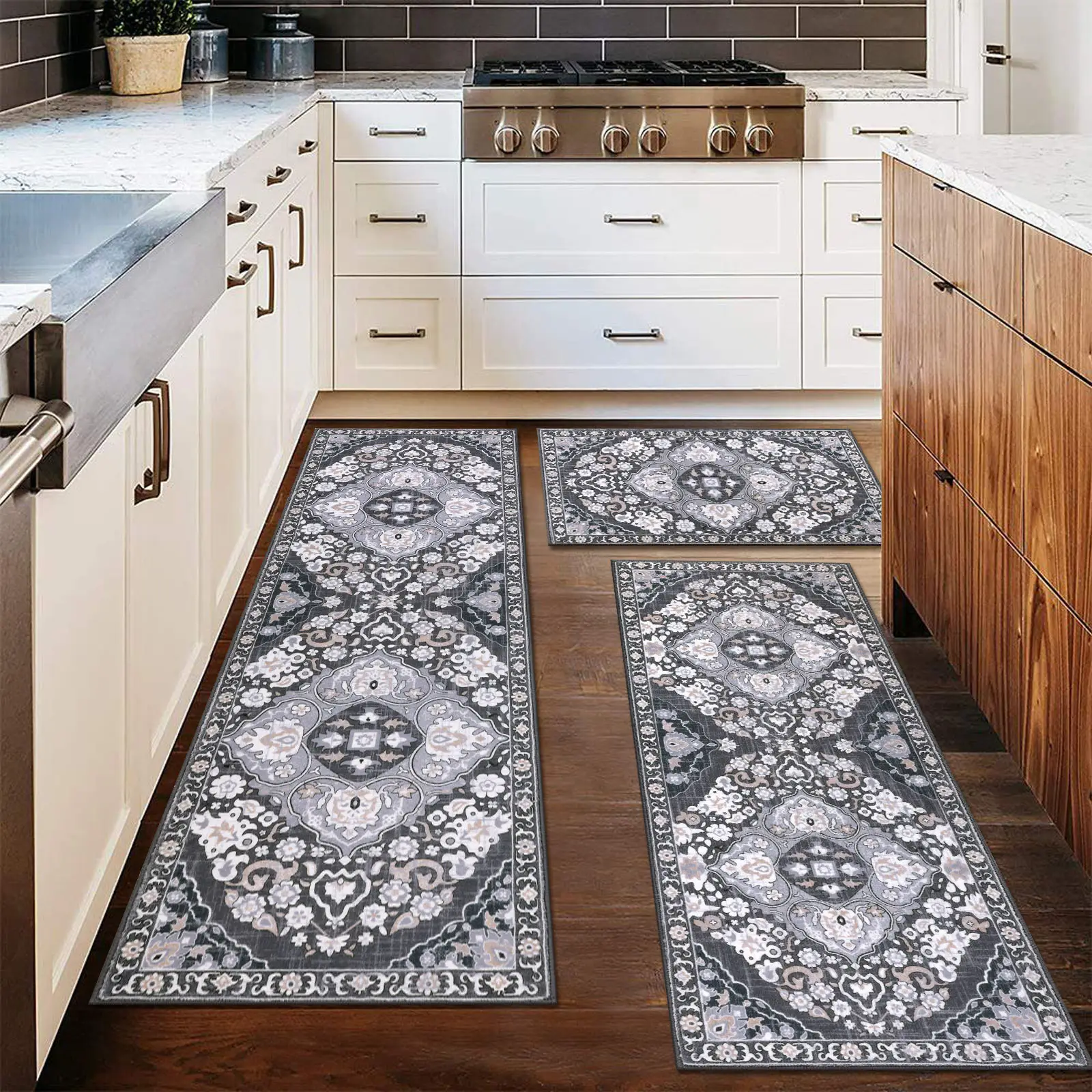 [SeptemberRestock] HEBE Washable Farmhouse Kitchen Rugs Sets of 3 Non Slip Kitchen Rugs and Mats Boho Kitchen Mats for Floor Kitchen Runner Rug Kitche