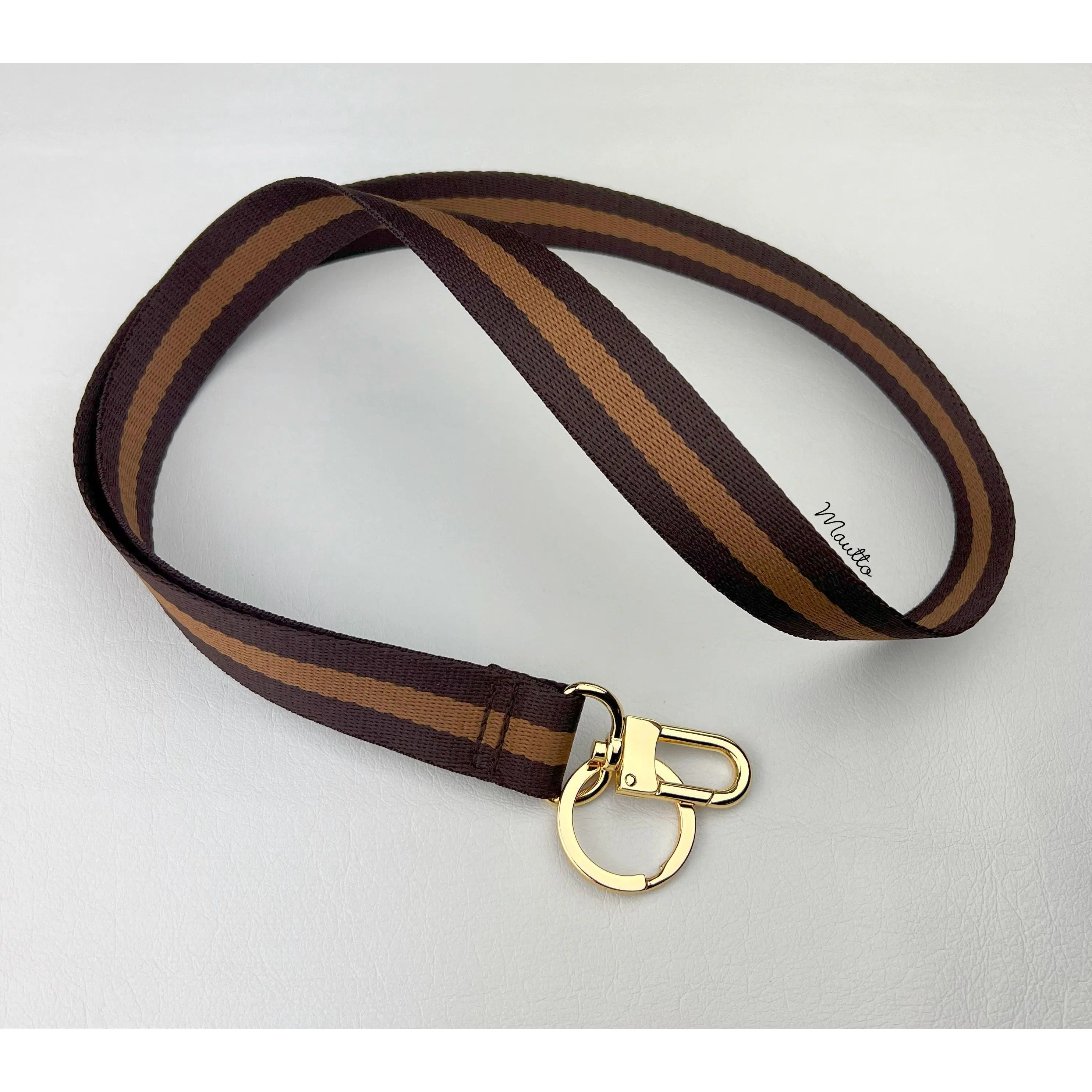 Soft Fabric Neck Lanyard for Keys, Badges, Tickets, Passes, Charms - Dark Brown & Honey Colors - Customize Metal Clip & Keyring