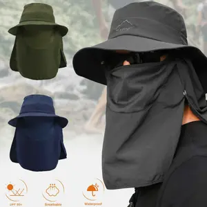 Mens Outdoor Wide Brim Fishing Hat Men's Wide Brim Sun Hat UPF 50+ Sun Protection Cap with Face Neck Flap for Hiking & Garden，Camping & Fishing