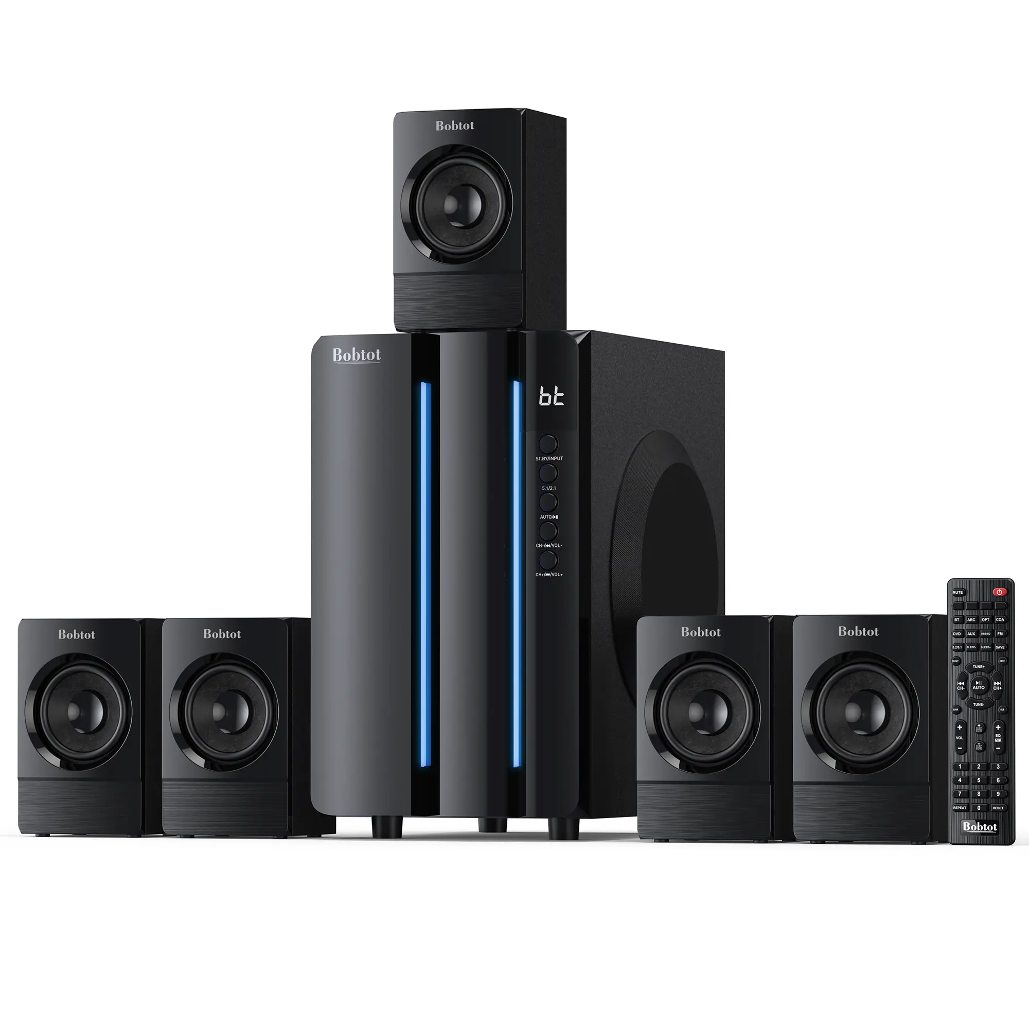 Bobtot 800W Surround Sound Home Theater System - 6.5" Hifi Subwoofer, Bluetooth Connectivity, Remote Control, Stereo Speakers, Amplifier for Audio Playback & Home Cinema Use, Surround Sound System