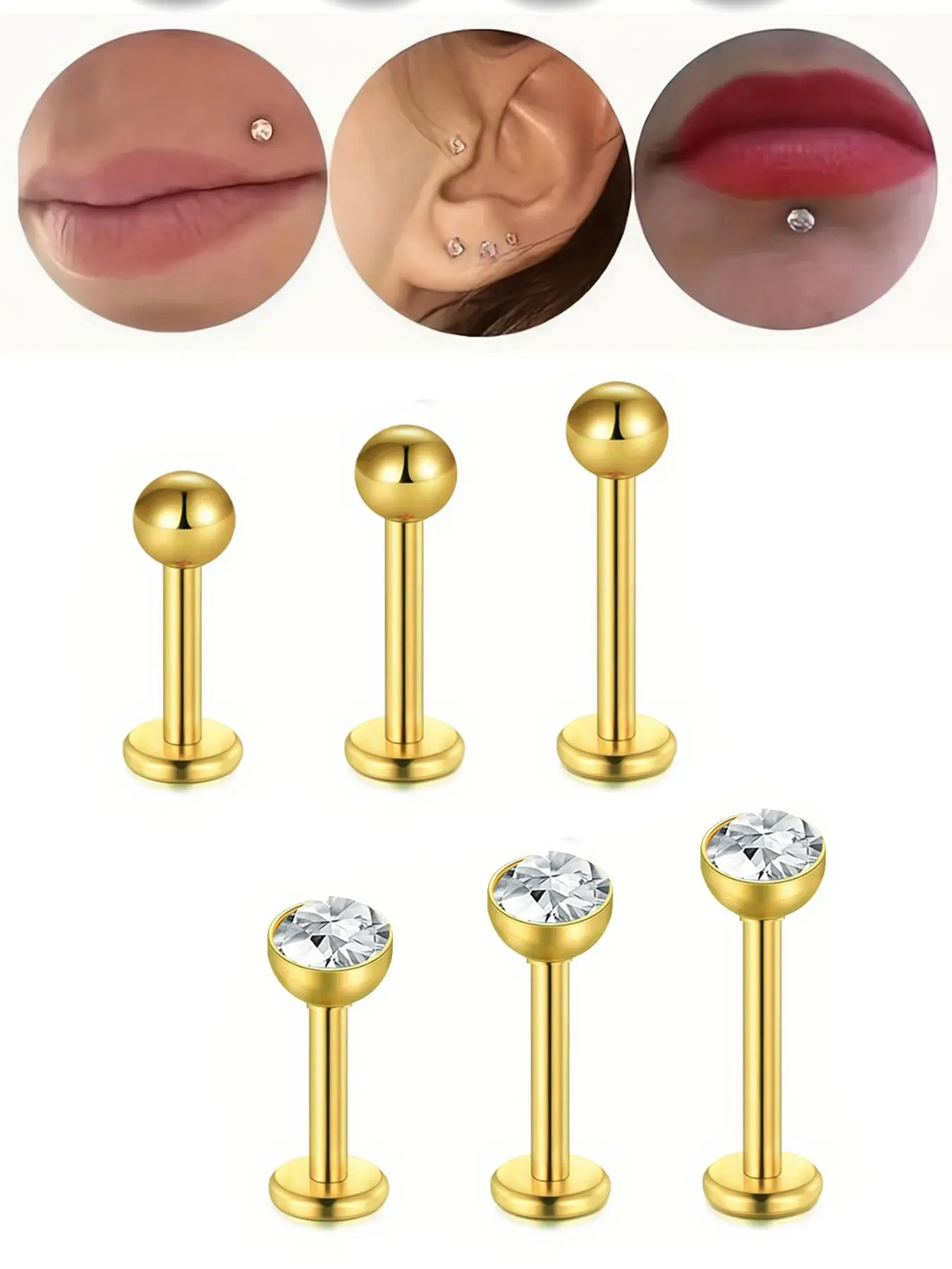 Rhinestone Decorated Piercing Lip Studs, Mouth Jewelry, 6pcs Fashion Jewelry for Party, Daily Clothing Decor, Trendy All-match & Exquisite Jewelry for Birthday Gift for Women & Girls, Nose Piercing Jewelry, Nose Ring Jewelry, Body Jewelry, Body Jewellery