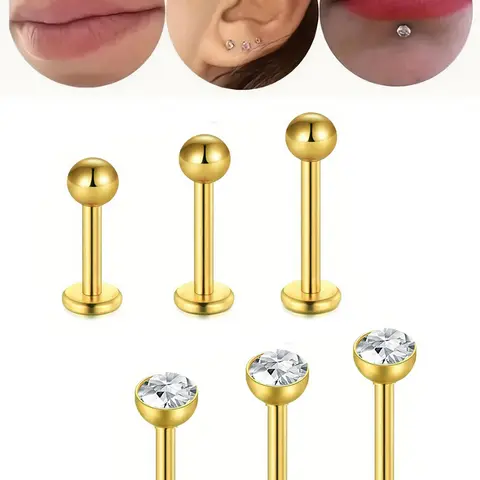 Rhinestone Decorated Piercing Lip Studs, Mouth Jewelry, 6pcs Fashion Jewelry for Party, Daily Clothing Decor, Trendy All-match & Exquisite Jewelry for Birthday Gift for Women & Girls, Nose Piercing Jewelry, Nose Ring Jewelry, Body Jewelry, Body Jewellery