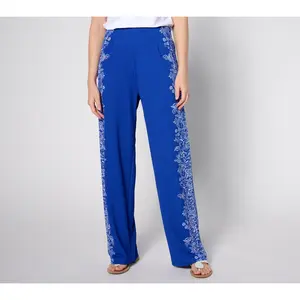 Isaac Mizrahi Live! Petite Pebble Knit Placement Print Wide Leg Pants