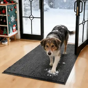 Door Mat for Muddy Paws 24"x 70" Large- Absorbent Dirt Trapper Quick Dry Non Slip Washable Chenille Mud Mat for Dogs, Front Door mat Indoor Entrance Pets Rug, Dark Grey (24"x 70")