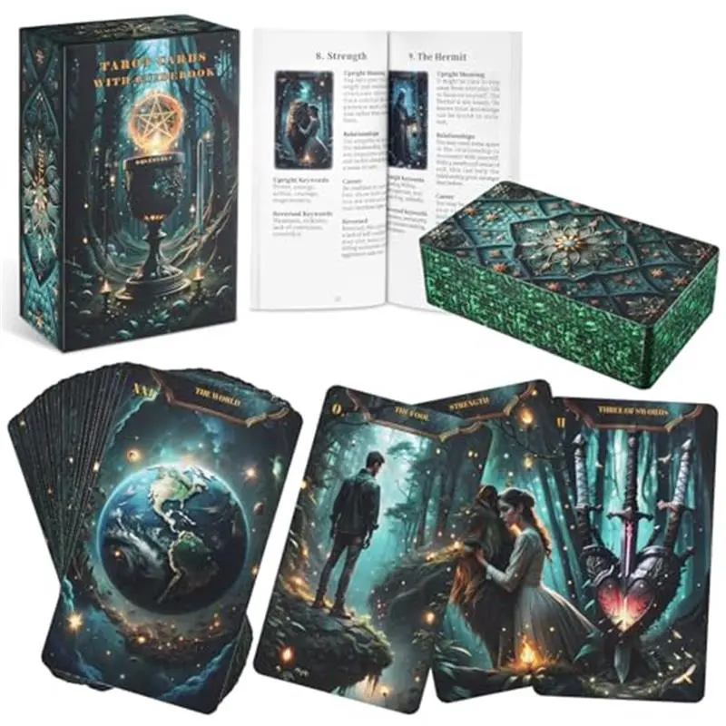 Tarot Cards with Guide Book for Beginners Original Unique Pretty Tarot Oracle Deck Set with Guidebook Standard Size 78 Cards