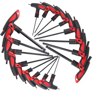 16-Piece SAE and Metric T-Handle Allen Wrench Set, Sizes 5/64" to 3/8" and 2mm to 10mm, Ball Head, Standard Long Tee Handle Hex Key Set, Heavy Duty