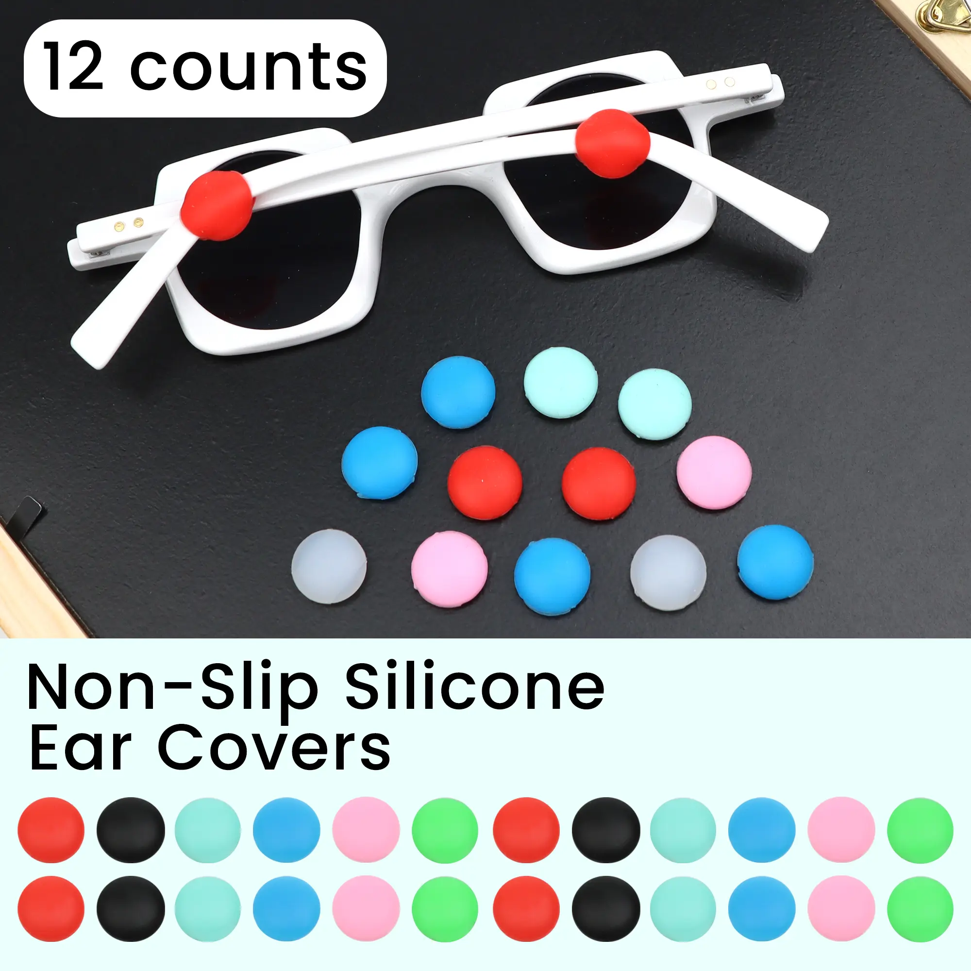12 Counts Silicone Anti-Slip Eyeglasses Ear Hooks, Multicolor Bead Eyewear Retainer, Temple Tips Stoppers for Glasses, Sunglasses & Reading Glasses