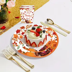 New 152pcs Thanksgiving Paper Plate Fall Party Supplies Tableware Set: 2 Pcs Tablecloth With 25 Set Turkey Pumpkin Maple Disposable Plates Tableware And Napkins Dinnerware Set For 25 Guest Autumn Harvest Table Decor US Express Delivery