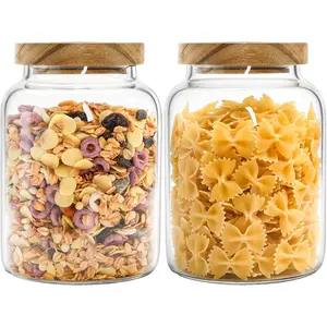 2 Pack 42 FL OZ (1250ml) Glass Storage Jars with Wooden , Glass  Storage Container with Airtight Lid, Pantry Canister for Beans, Rice, Sugar, Coffee and etc