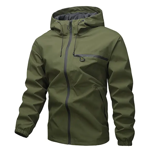 Men's Windproof Waterproof Lightweight Jacket with Hood — Zipper Closure, Slim Fit, Perfect for Outdoor Activities like Fishing and Hiking