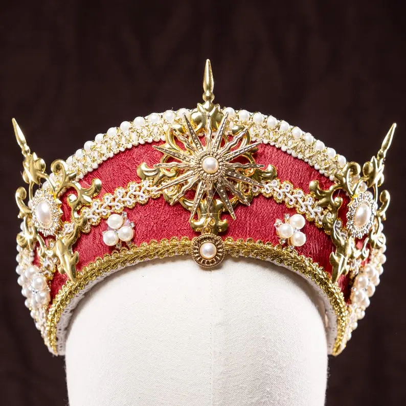 Tudor crown, Red and Gold, Baroque imperial religious queen emperor headwear Renaissance