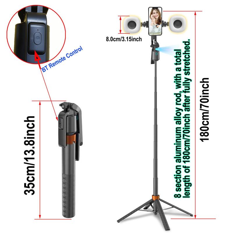 360° Rotatable Selfie Stick Tripod, Rechargeable Smart Face Tracking Tripod with 2 Fill Lights, Auto Face Tracking Phone Holder for Vlog, Live Streaming, Smartphone Camera Accessories