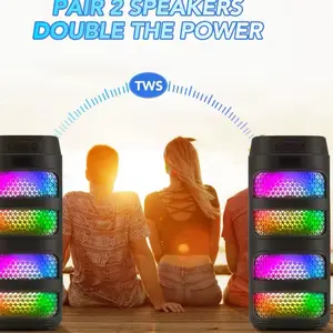 Multiple Speaker Bluetooth Pair 2 Speakers Double the Power TWS with Colorful LED Lights