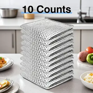 10 Counts Non Scratch Wire Dishcloth Multipurpose Wire Dishwashing Rag Metal Scrubbers for  for Wet and Dry Cleaning, 2-Layer Kitchen Cleaning Cloth Cleaning Tool Scrubbing Pad Steel Household Stainless Scouring Pad